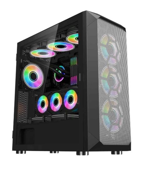 Obrázek 1stCOOL skříň Wind Storm Black MiddleTower ARGB, AU, USB3.0, bez zdroje, RGB fan, průhledná bočnice, černá