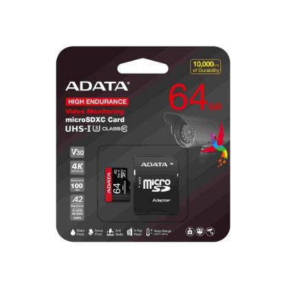 Obrázek ADATA MicroSDXC karta 64GB High Endurance UHS- I C10 V30 A2 (R: 100/ W: 80 MB/ s) + SD adaptér