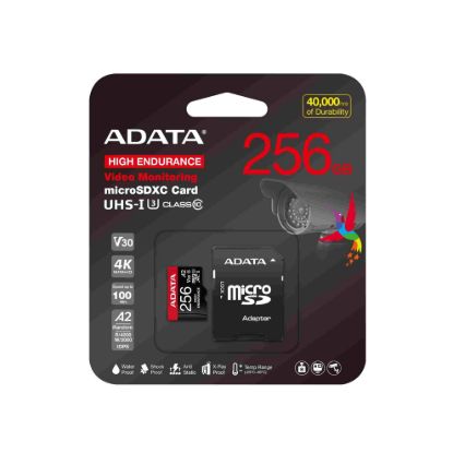 Obrázek ADATA MicroSDXC karta 256GB High Endurance UHS- I C10 V30 A2 (R: 100/ W: 85 MB/ s) + SD adaptér