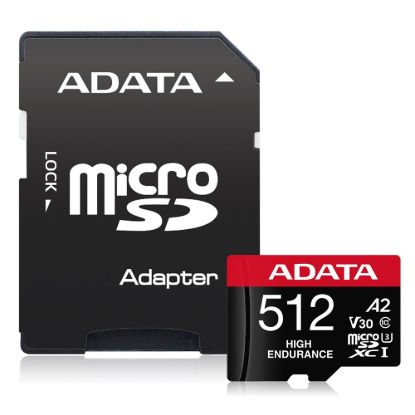 Obrázek ADATA MicroSDXC karta 512GB High Endurance UHS- I C10 V30 A2 (R: 100/ W: 85 MB/ s) + SD adaptér
