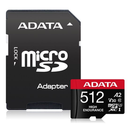 Obrázek ADATA MicroSDXC karta 512GB High Endurance UHS- I C10 V30 A2 (R: 100/ W: 85 MB/ s) + SD adaptér