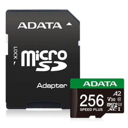 Obrázek ADATA MicroSDXC karta 256GB Speed Plus, U3, C10, A2, V30 (R: 180/ W: 160 MB/ s) + SD adaptér