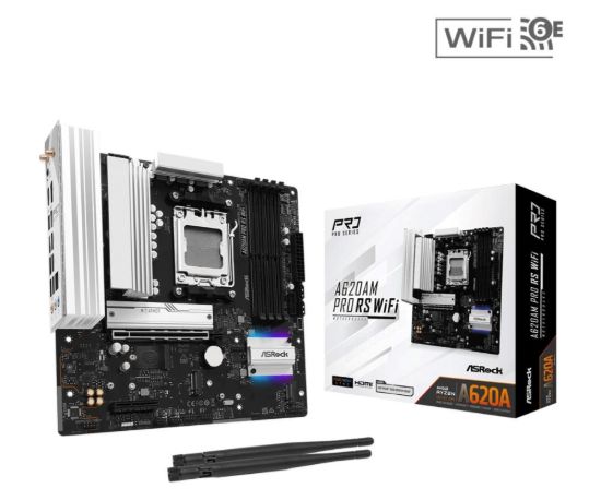 Obrázek ASRock MB Sc AM5 A620AM PRO RS WIFI, AMD X620, 4xDDR5, 1xHDMI, 1xDP, WI- FI