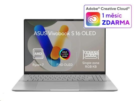 Obrázek ASUS NTB Vivobook S16 OLED (M5606KA- OLED094X), AI 7 350, 16" 3K, 24GB, 1TB SSD, AMD Radeon, W11 Pro, Cool Silver