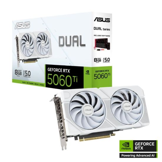 Obrázek ASUS VGA NVIDIA GeForce RTX 5060 Ti DUAL 8G WHITE, 16GB GDDR7, 3xDP, 1xHDMI