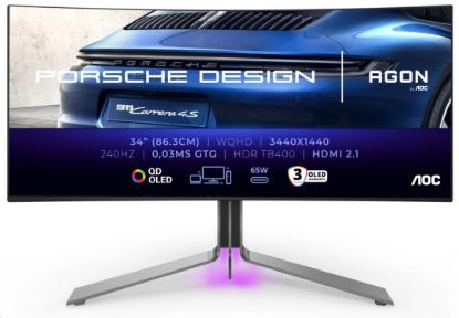 Obrázek BAZAR - AOC MT OLED LCD WLED 34" PD34 - OLED, 3440x1440, 240Hz, 0, 03ms, 2xHDMI, DP, USB- C, USB 3.2, repro, zakriven - rozbale