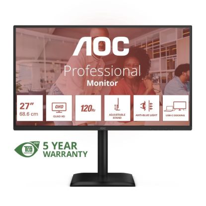 Obrázek AOC MT 27" Q27E4CV - 2560x1440, IPS, 120Hz, 1xHDMI, 1xDP, 1xDP out, USBhub, USB- C(PD 90W), Repro, Pivot