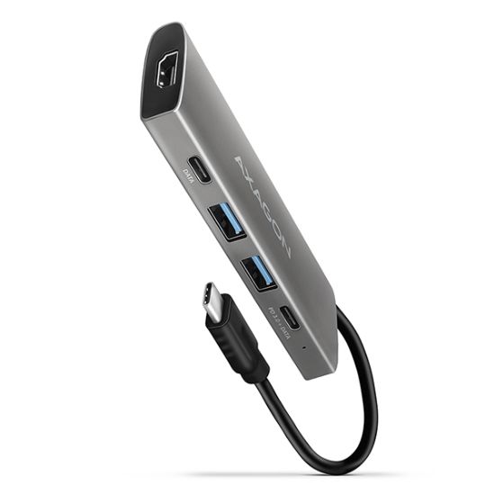 Obrázek AXAGON HMC- 5G2, USB 10Gbps hub, porty 2x USB- A, 2x USB- C, HDMI 4k/ 60, PD 100W, kabel USB- C 13cm