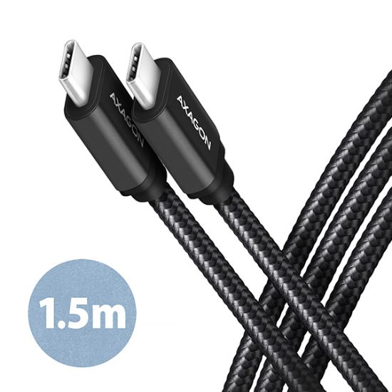 Obrázek AXAGON BUCM3- CM15AB, SPEED kabel USB- C <- > USB- C, 1.5m, USB 3.2 Gen 1, PD 60W 3A, ALU, oplet, černý