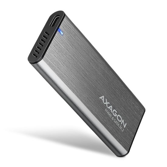 Obrázek AXAGON EEM2- SG2, USB- C 3.2 Gen 2 - M.2 NVMe & SATA SSD kovový RAW box, bezšroubkový, stříbrný
