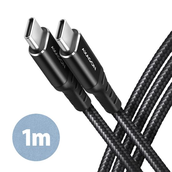 Obrázek AXAGON BUCM- CM10AB, HQ kabel USB- C <- > USB- C, 1m, USB 2.0, PD 60W 3A, ALU, oplet, černý
