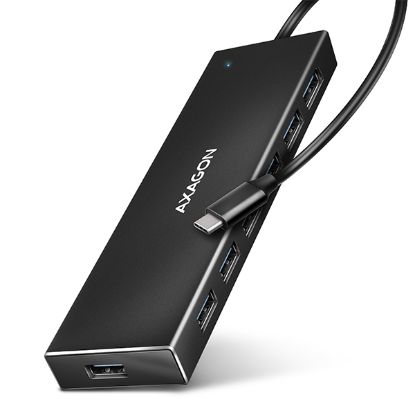 Obrázek AXAGON HUE- F7C, 7x USB 3.2 Gen 1 ALU FLAT CHARGING hub, micro USB napájecí konektor, kabel USB- C 30cm