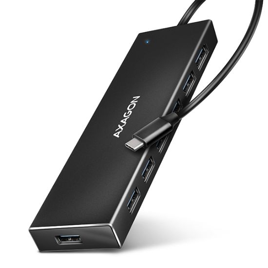 Obrázek AXAGON HUE- F7C, 7x USB 3.2 Gen 1 ALU FLAT CHARGING hub, micro USB napájecí konektor, kabel USB- C 30cm