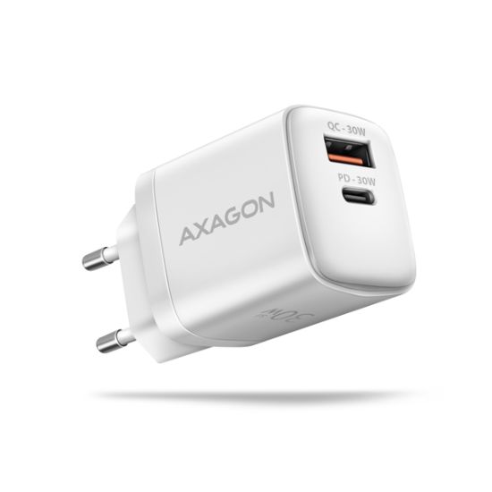 Obrázek AXAGON ACU- PQ30W, Sil nabíječka do sítě 30W, 2x port (USB- A + USB- C), PD3.0/ PPS/ QC4+/ SFC/ AFC/ Apple, bílá