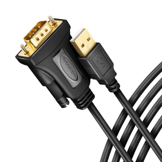 Obrázek AXAGON ADS- 1PQN, USB- A 2.0 - sériový RS- 232 DB9- M FTDI adaptér / kabel 1.5m