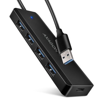 Obrázek AXAGON HUE- C1A, 4x USB 5Gbps TRAVEL hub, USB- C napájecí konektor, kabel USB- A 19cm