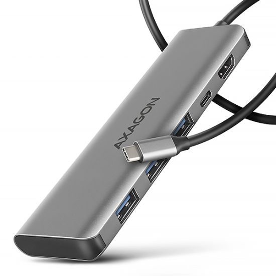 Obrázek AXAGON HMC- 5H, USB 5Gbps hub, 3x USB- A, HDMI 4k/ 30Hz, PD 100W, kabel USB- C 100cm