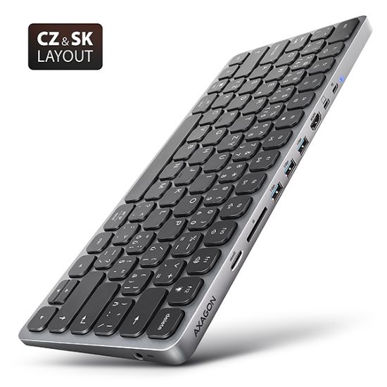 Obrázek AXAGON HMC- KB- CS, USB 5Gbps hub s CZ/ SK klávesnicí, HDMI 4K/ 60Hz, 3x USB- A, SD/ mSD, audio, PD 100W, kabel USB- C 60cm