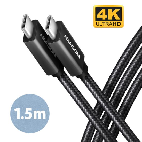 Obrázek AXAGON BUCM32- CM15AB, SPEED+ kabel USB- C <- > USB- C, 1.5m, USB 20Gbps, PD 100W 5A, 4K HD, ALU, oplet, černý