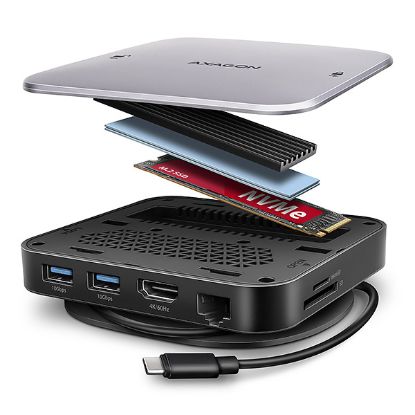 Obrázek AXAGON HMC- UFO, USB 10Gbps hub, 2x USB- A, USB- C, HDMI 4k/ 60, RJ- 45, M.2 slot, SD/ mSD, audio, PD 100W, kabel USB- C 65cm