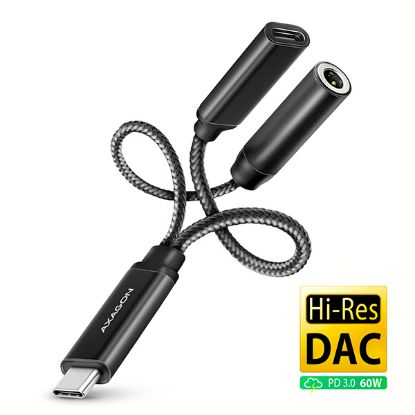Obrázek AXAGON ADA- HCPD, USB- C na 3.5mm jack - Hi- Res DAC audio adaptér, 384kHz/ 32bit, stereo, PD 60W 3A