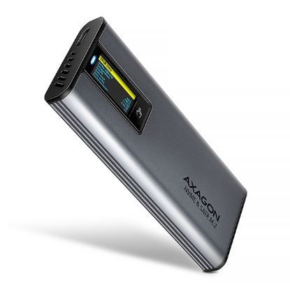 Obrázek AXAGON EEM2- SD2 USB- C 10Gbps - M.2 NVMe & SATA SSD kovový DISPLAY box, bezšroubkový