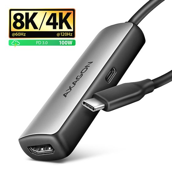 Obrázek AXAGON RVC- HI8KPD, USB- C - > HDMI 2.1 redukce / adaptér, 8K/ 60Hz, 4K/ 144Hz, HDR10+, PD100W