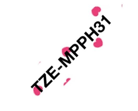 Obrázek BROTHER Originální kazeta s páskou Brother TZe- MPPH31 - černý tisk na růžových srdíčkách, šířka12 mm