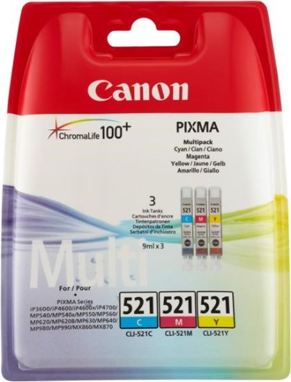 Obrázek Canon CARTRIDGE CLI- 521 C/ M/ Y MULTI- PACK SEC pro IP3600, MP 540, 550, 560, MP620, 630, 640, MP980, 990