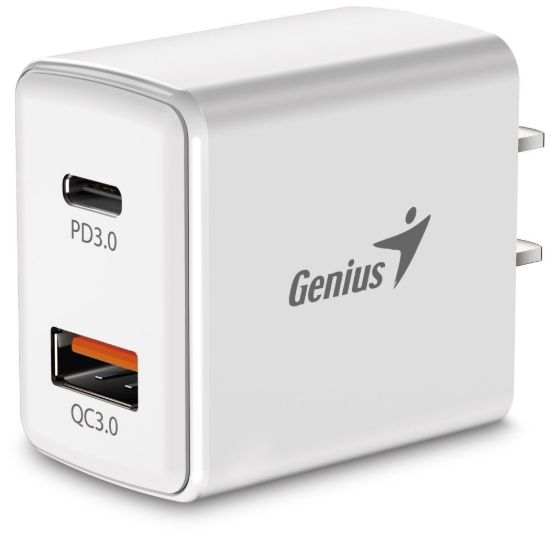 Obrázek GENIUS nabíječka PD- 20AC, 20W, rychlé nabíjení, USB- C PD3.0, USB- A QC3.0, bílá