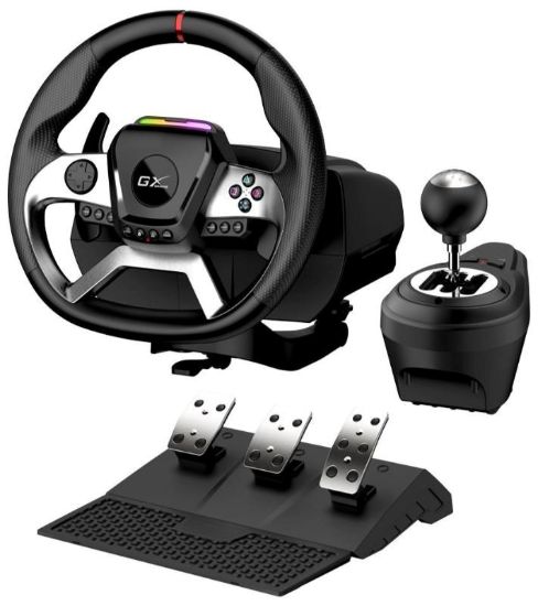 Obrázek GENIUS Volant s pedály GX Gaming SpeedMaster X5 FF, Řadící páka, Drátový USB- C, vibrační, PC, PS4, Xbox One