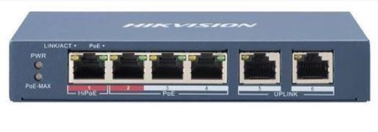 Obrázek HIKVISION DS- 3E0106HP- E switch 1x 100TX HI- PoE + 3x 100TX PoE; 2x 100TX uplink, 60W, Super PoE