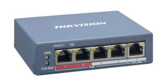Obrázek HIKVISION DS- 3E1105P- EI, Smart managed switch 4x 100TX PoE + 1x 100TX uplink, 60W, Super PoE