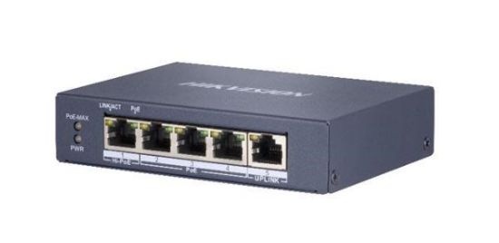 Obrázek HIKVISION DS- 3E0505HP- E, full Gb switch 4x PoE (1x HI- PoE), 1x uplink RJ- 45, 60W, dosah až 300m