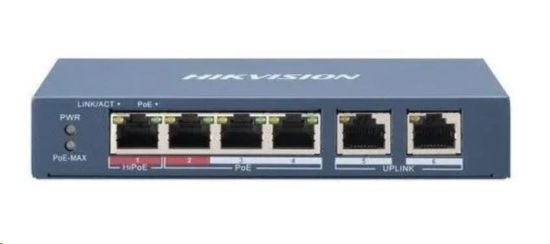 Obrázek Hikvision DS- 3E1106HP- EI, Smart switch 1x 100TX HI- PoE + 3x 100TX PoE; 2x 100TX uplink, 60W, Super PoE