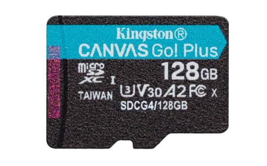 Obrázek Kingston MicroSDXC karta 128GB Canvas Go! Plus, R: 200/ W: 160MB/ s, Class 10, UHS- I, U3, V30, A2 + Adaptér