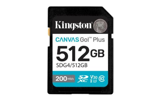 Obrázek Kingston SDXC karta 512GB Canvas Go! Plus, R: 200/ W: 160MB/ s, Class 10, UHS- I, U3, V30
