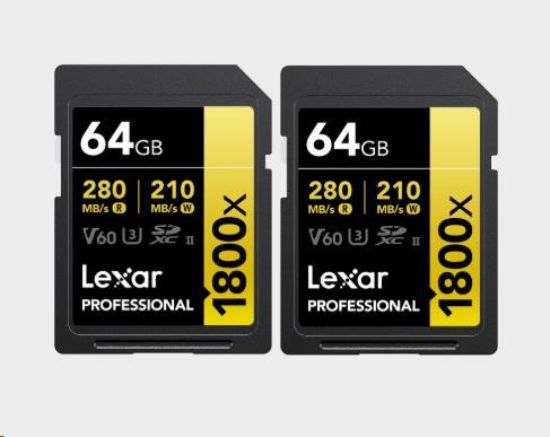 Obrázek Lexar SDXC Pro 1800x U3 UHS- II R280/ W210 (V60) 64GB - 2pack