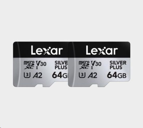 Obrázek Lexar microSDXC Silver Plus 1066x UHS- I/ U3/ A2/ 4K R205/ W100 (V30) 64GB - 2pack