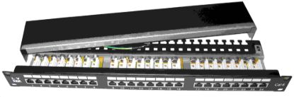 Obrázek 19" Patch panel LYNX 24port, STP, Cat6, 30µm, duální svorkovnice, černý