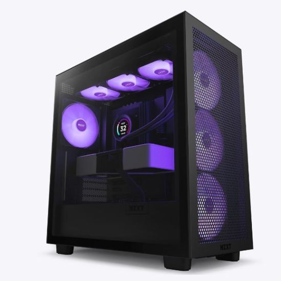 Obrázek NZXT skříň H7 Flow RGB edition / ATX / 3x 140 mm fan / USB- C / 2x USB / prosklená bočnice / mesh panel / RGB / černá