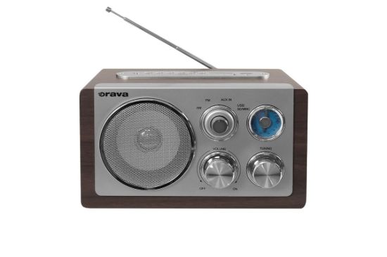 Obrázek Orava RR- 29 A rádio, 1 x 3, 5W, AM / FM rádio, USB, AUX vstup, SD karta, hnědá / stříbrná