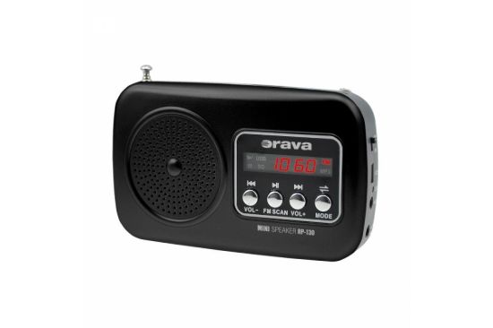 Obrázek Orava RP 130 přenosný rádiopřijímač, SD Karta, výstup na sluchátka, LED displej, FM rádio, USB, AUX vstup, černý