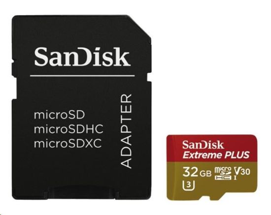 Obrázek SanDisk MicroSDHC karta 32GB Extreme PLUS (10MB/ s, UHS- I V30, Rescue Pro Deluxe) + adaptér