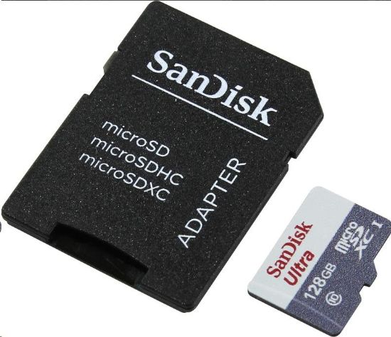 Obrázek SanDisk MicroSDXC karta 128GB Ultra (80MB/ s, Class 10 - Tablet Packaging, Android) + adaptér