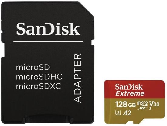 Obrázek SanDisk micro SDXC karta 128GB Extreme Action Cams and Drones (190 MB/ s Class 10, UHS- I U3 V30) + adaptér