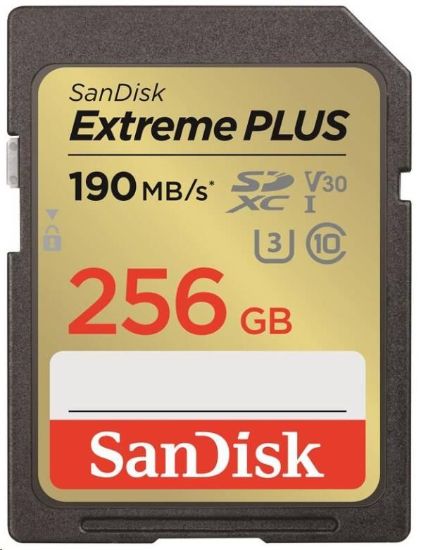 Obrázek SanDisk SDXC karta 256GB Extreme PLUS (R 190 MB/ s W130 MB/ s Class 10, UHS- I U3 V30)