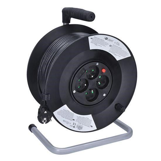 Obrázek Solight prodlužovací přívod na bubnu, 4 zásuvky, 50m, černý kabel, 3x 1, 5mm2