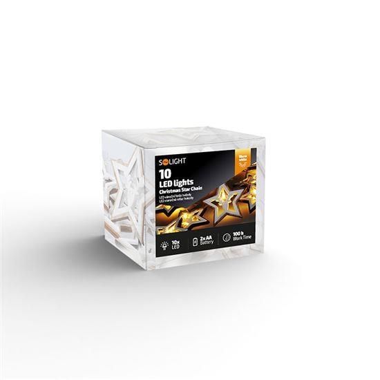Obrázek Solight LED vánoční řetěz hvězdy, 10x LED, dřevo, 1, 5m, 2x AA