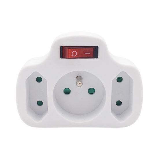 Obrázek Solight rozbočka, 1x 10A + 2x 2, 5A, bílá, vypínač